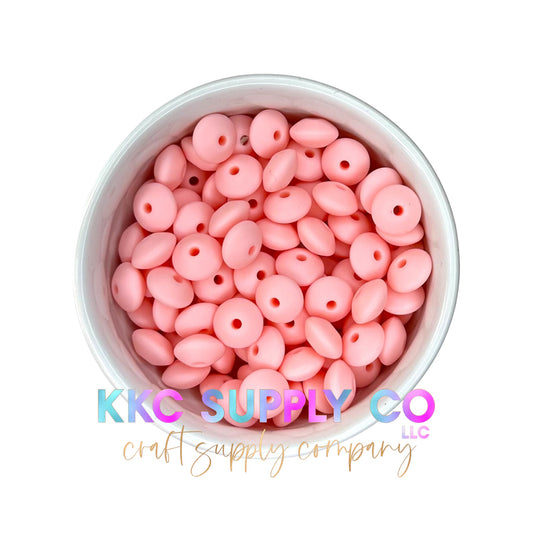 SS26-Mint Coral Solid Silicone Bead 12mm Lentil