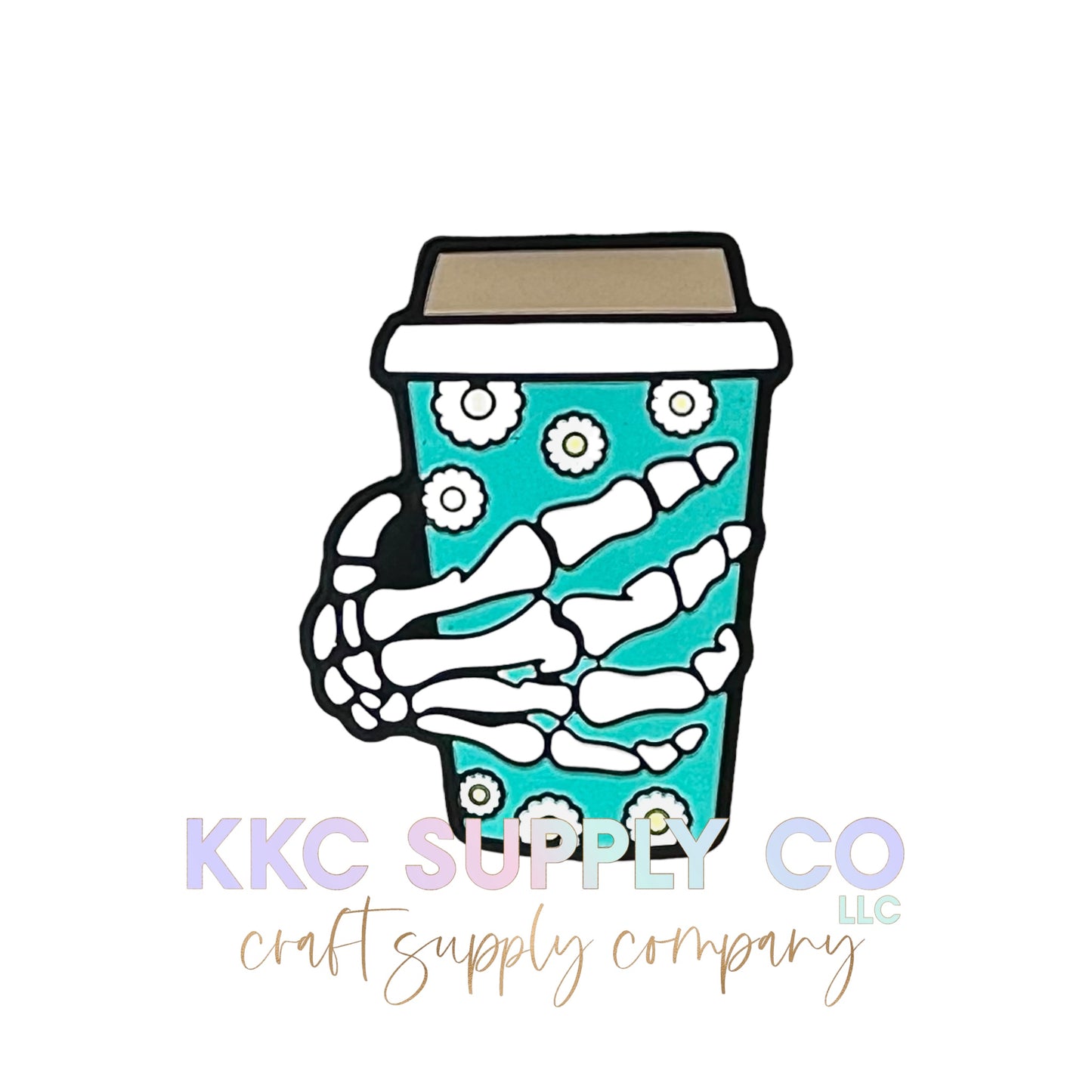 Skeleton Hand Holding Flower Coffee Silicone Focal Bead-Blue