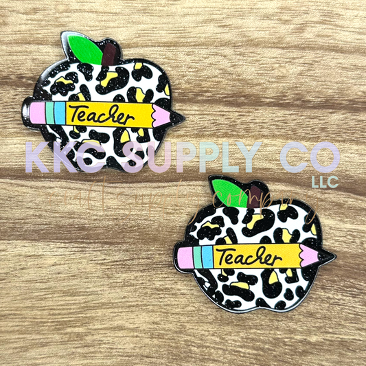 AT06-Teacher Leopard Apple-Acrylic Badge Reel Topper
