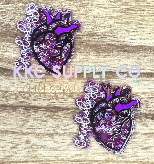 AT52-Cardiology Purple Heart-Acrylic Badge Reel Topper
