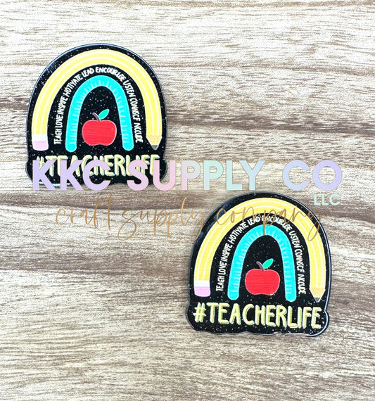 AT61-Teacher Life Rainbow-Acrylic Badge Reel Topper