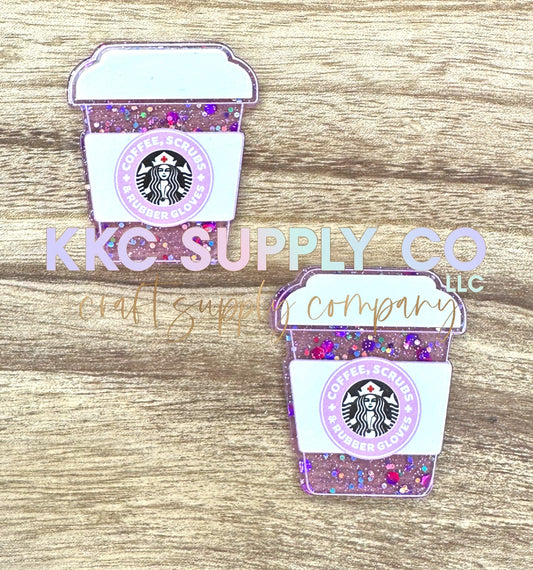 AT31-Coffee Scrubs & Rubber Gloves Coffee Cup-Acrylic Badge Reel Topper-Pink