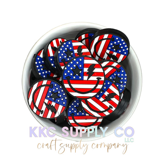 Happy Face American Flag Silicone Focal Bead