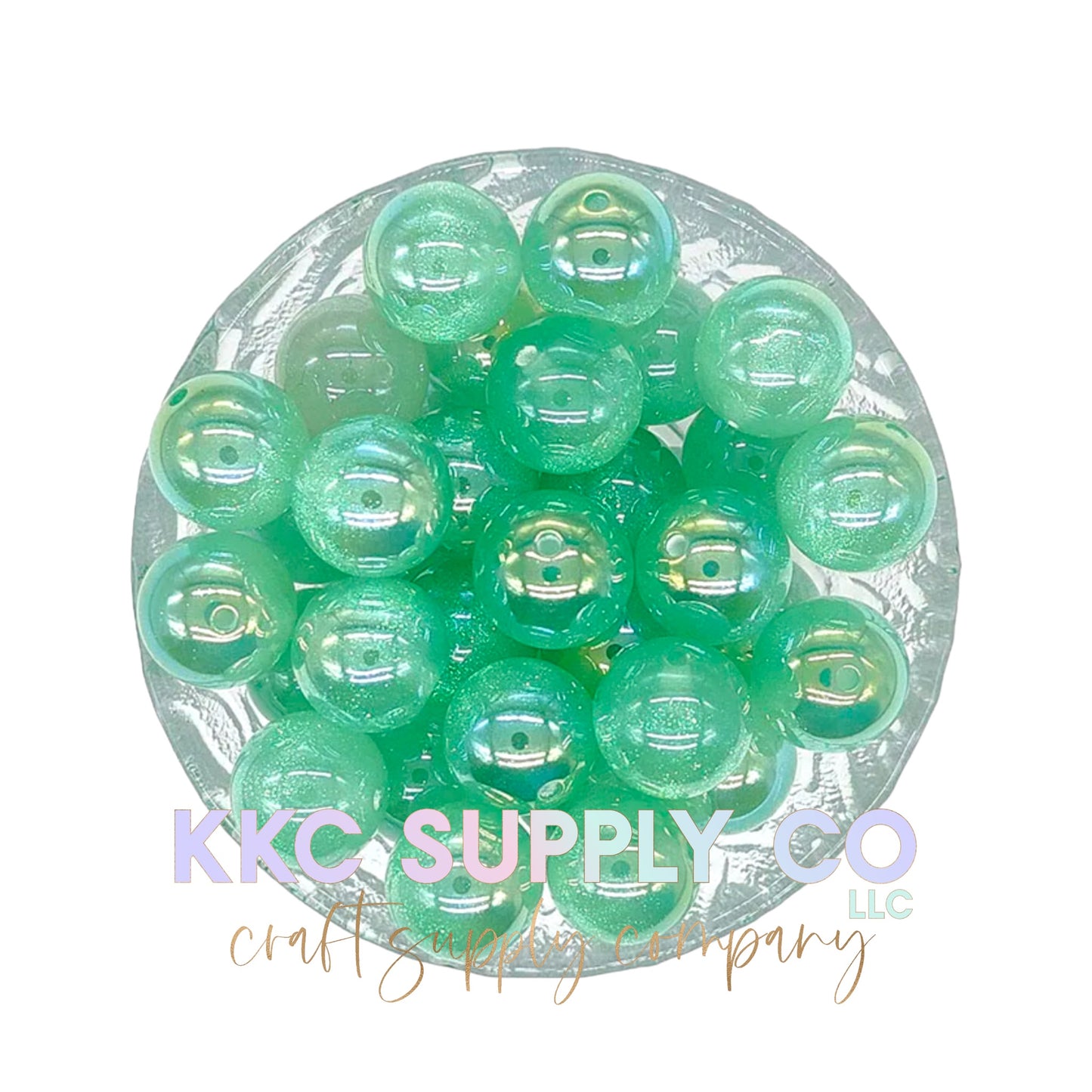 Green Glitter Iridescent Bubblegum Bead 16mm