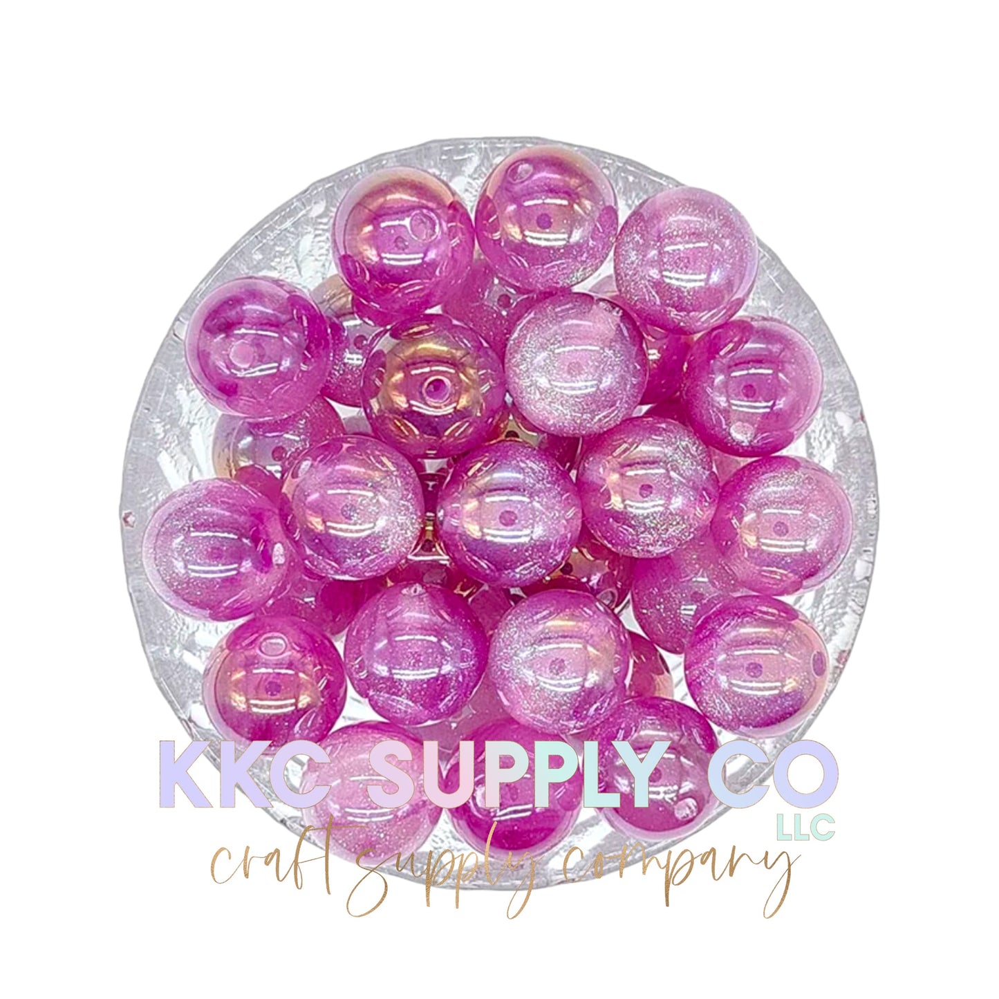 Purple Pink Glitter Iridescent Bubblegum Bead 16mm