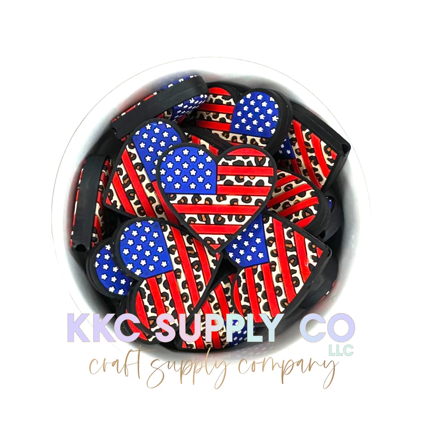 American Flag Leopard Heart Silicone Focal Bead