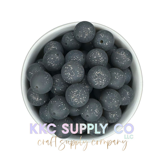 SS66-Glitter Gray Solid Silicone Bead 15mm