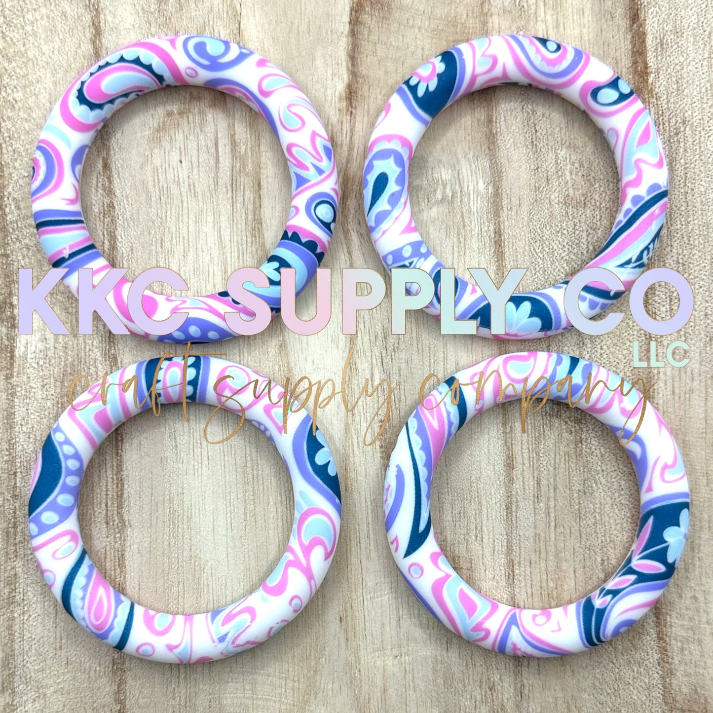 SP36-Pink, Blue and White Paisley 65mm Silicone Ring