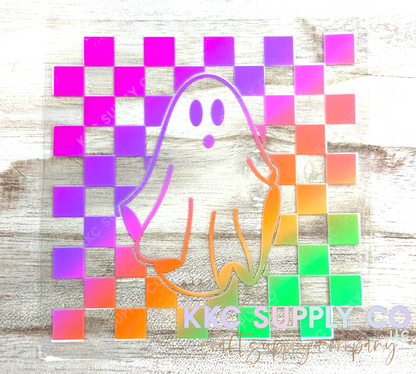 UV16516-Neon Checkered Ghost1 6oz UV DTF Decal