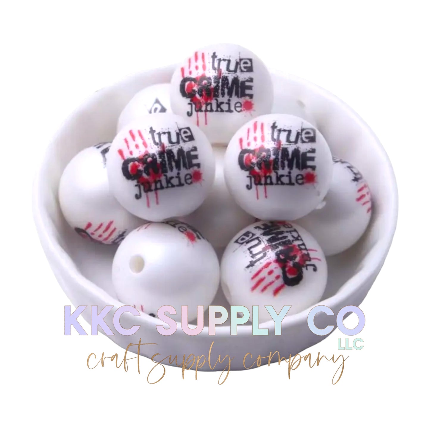 True Crime Junkie Printed Bubblegum Bead 20mm