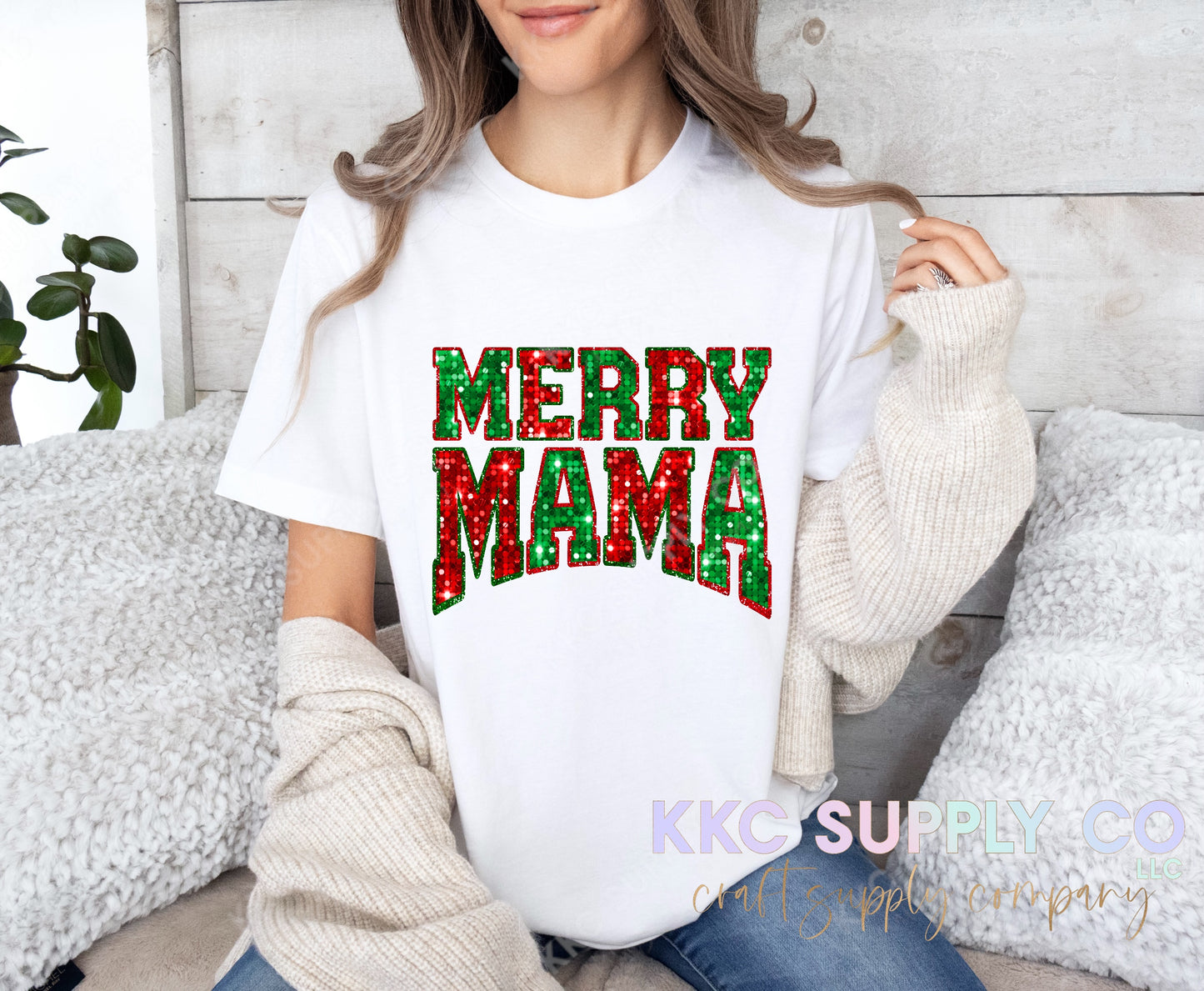 #39-Merry Mama Faux Glitter DTF T-Shirt Transfer