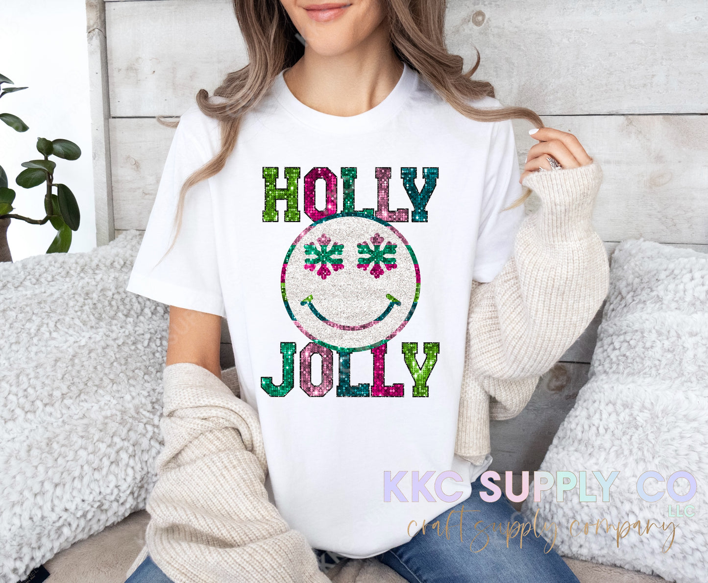 #45-Holly Jolly Faux Glitter DTF T-Shirt Transfer