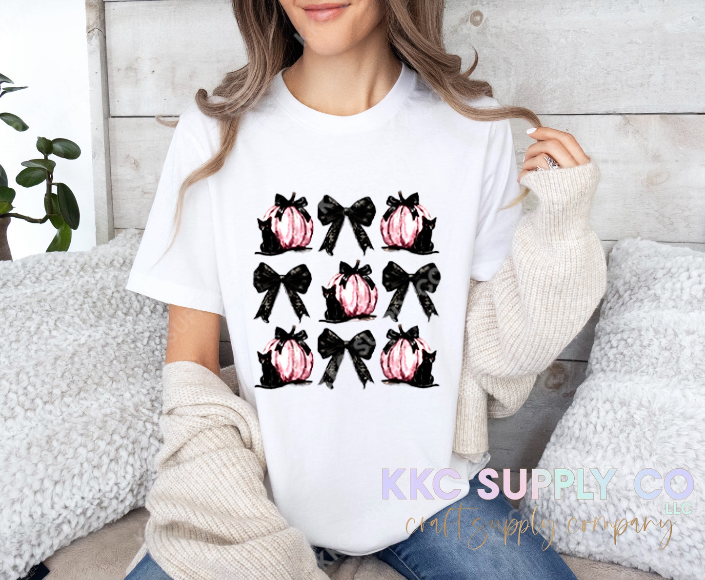 #75-Pink Pumpkins, Bows and Black Cats DTF T-Shirt Transfer