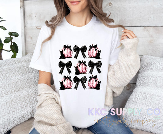 #75-Pink Pumpkins, Bows and Black Cats DTF T-Shirt Transfer