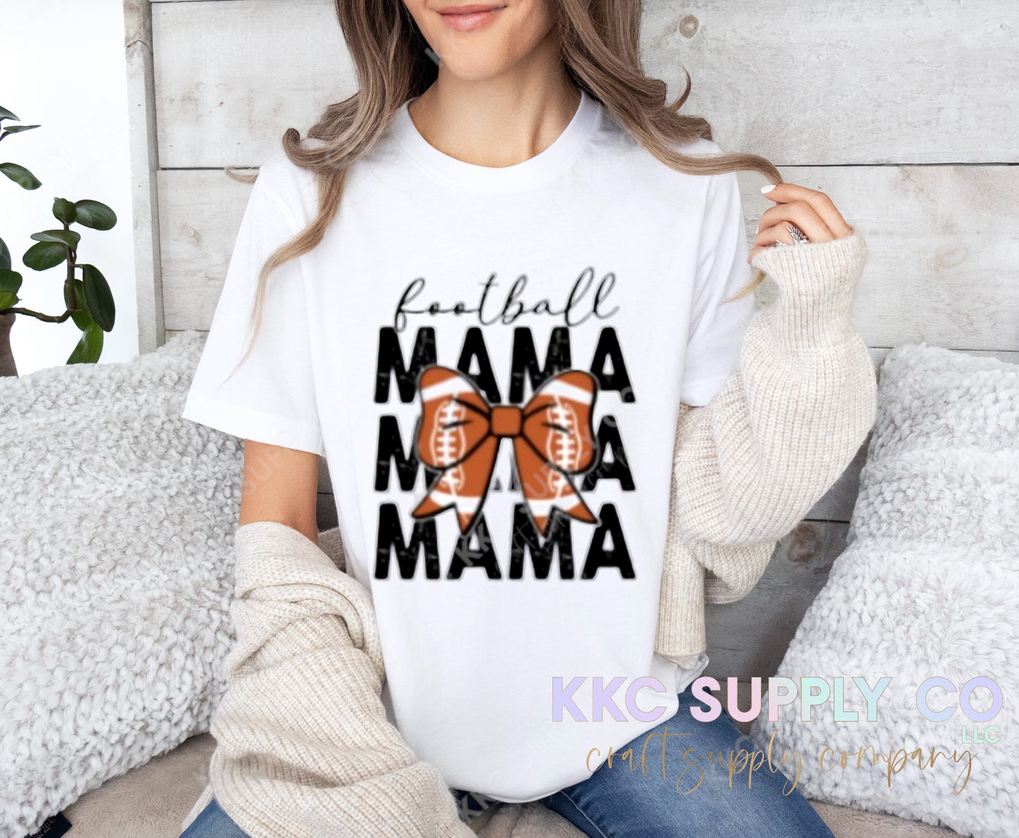 #78-Football Bow Mama DTF T-Shirt Transfer