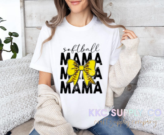 #76-Softball Bow Mama DTF T-Shirt Transfer