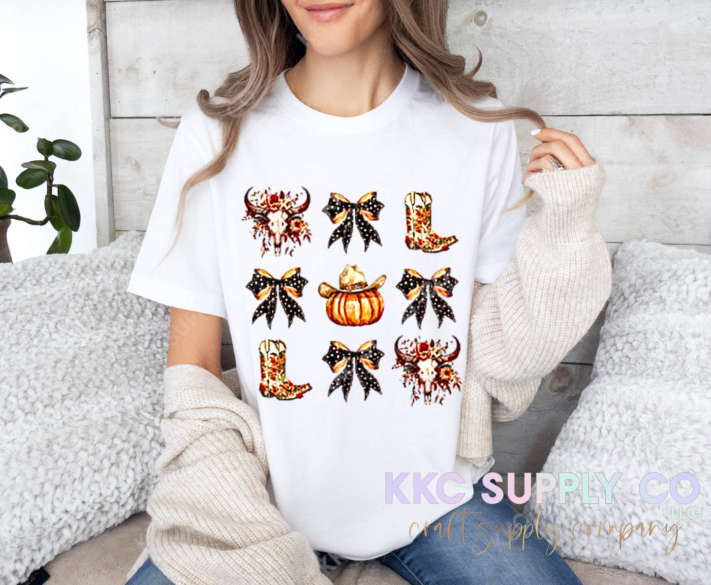 #72-Cowboy Boots, Bull Skulls, Bows and Pumpkins DTF T-Shirt Transfer