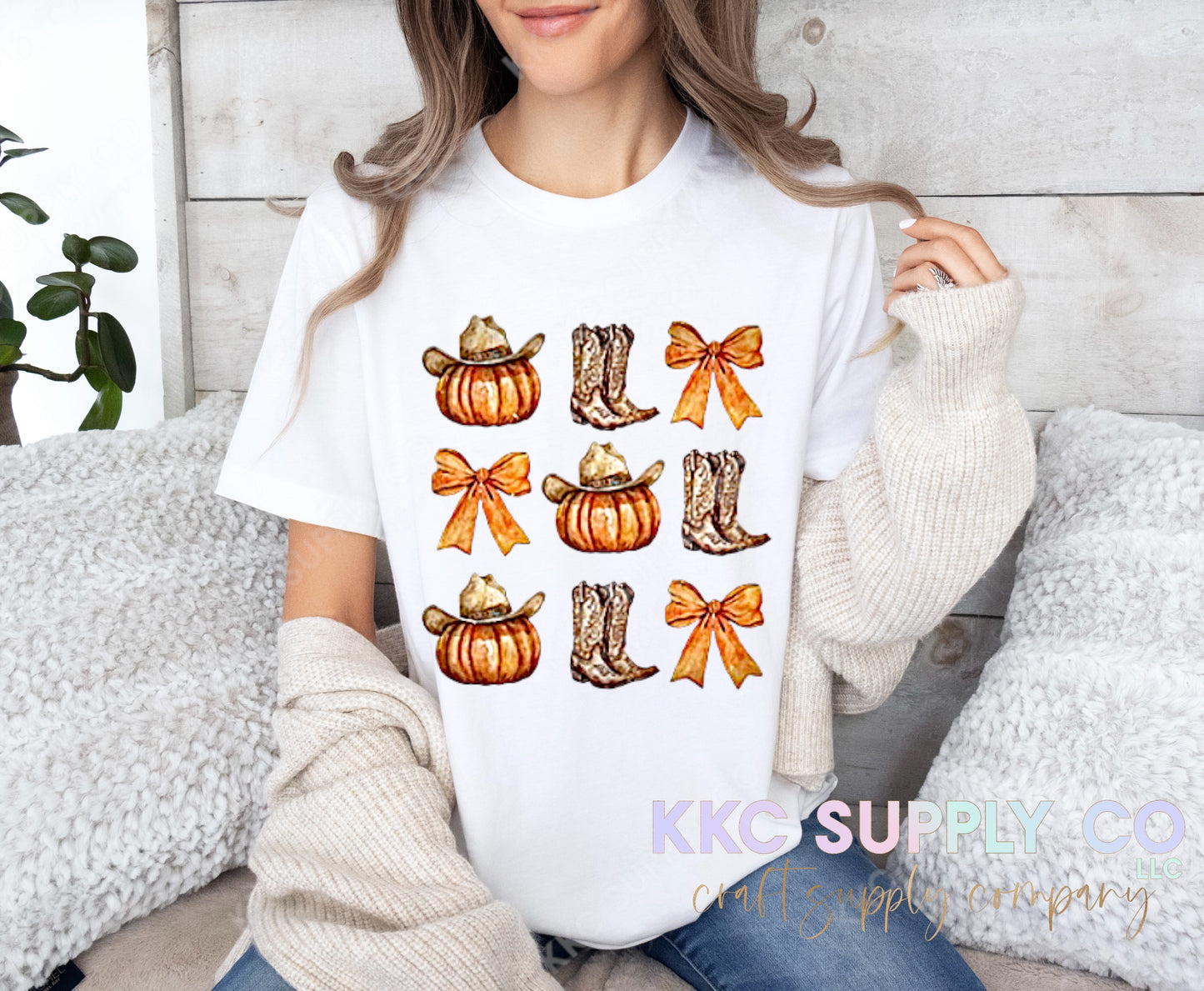 #71-Cowboy Boots, Bows and Pumpkins DTF T-Shirt Transfer