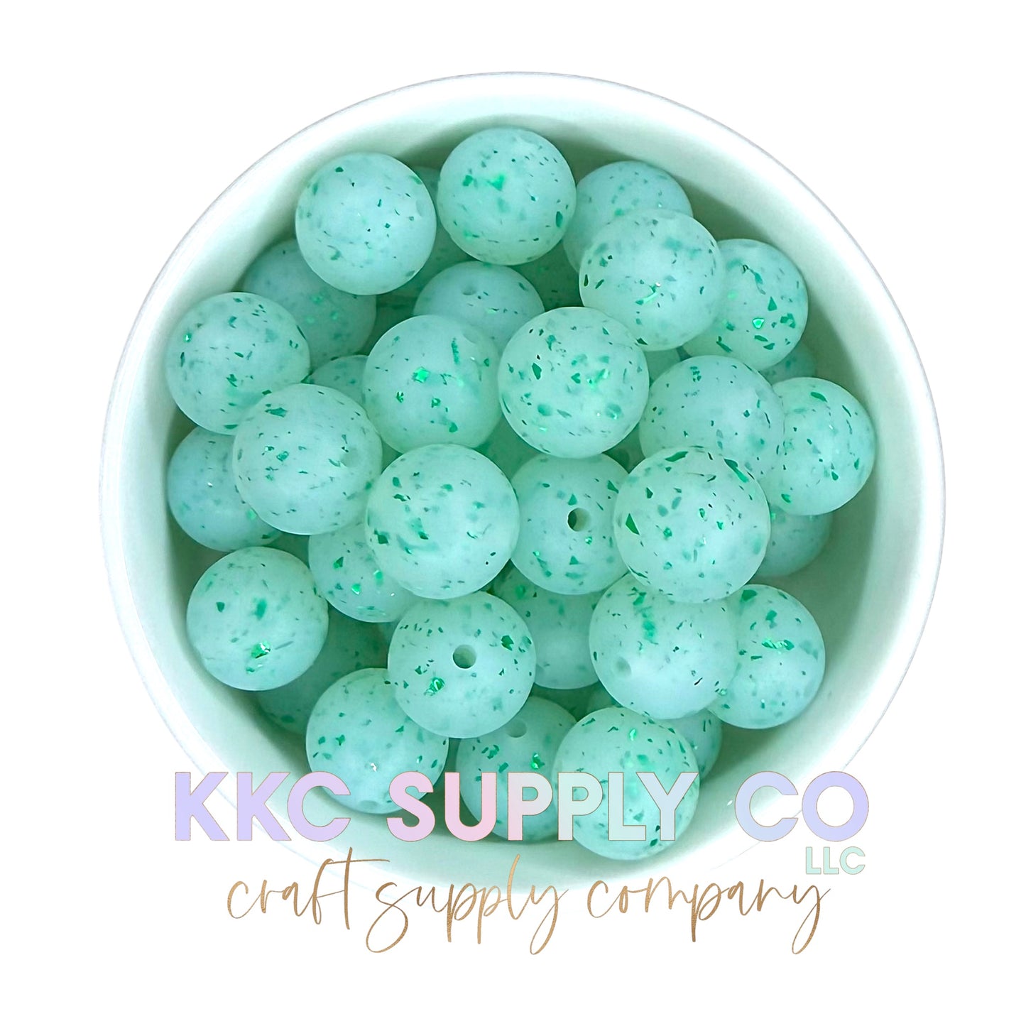 SG47-Green Confetti Glitter Silicone Beads 15mm