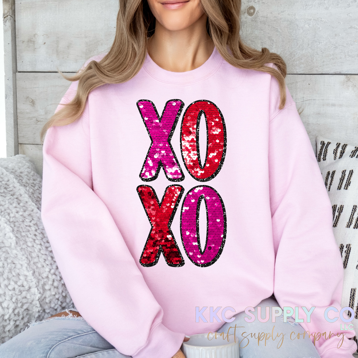 #142-XOXO Faux Sequin DTF T-Shirt Transfer