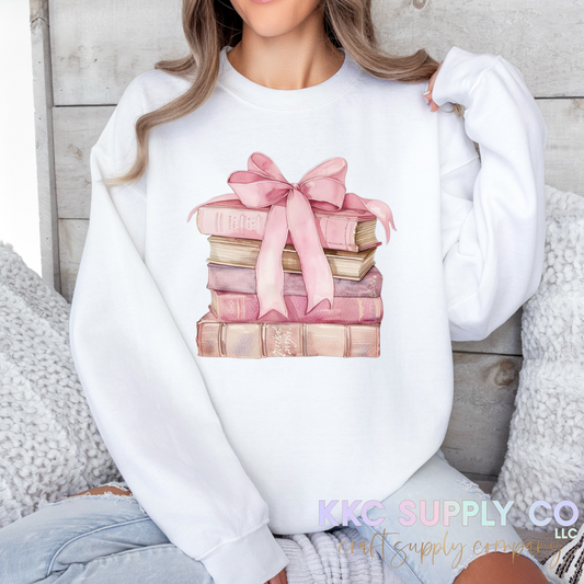 #155-Coquette Bow Book Stack T-Shirt Transfer