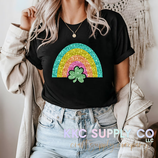 #139-Faux Sequin Shamrock Rainbow T-Shirt Transfer