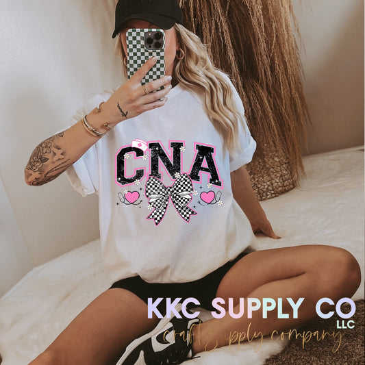 #150-CNA Coquette Checker Bow T-Shirt Transfer