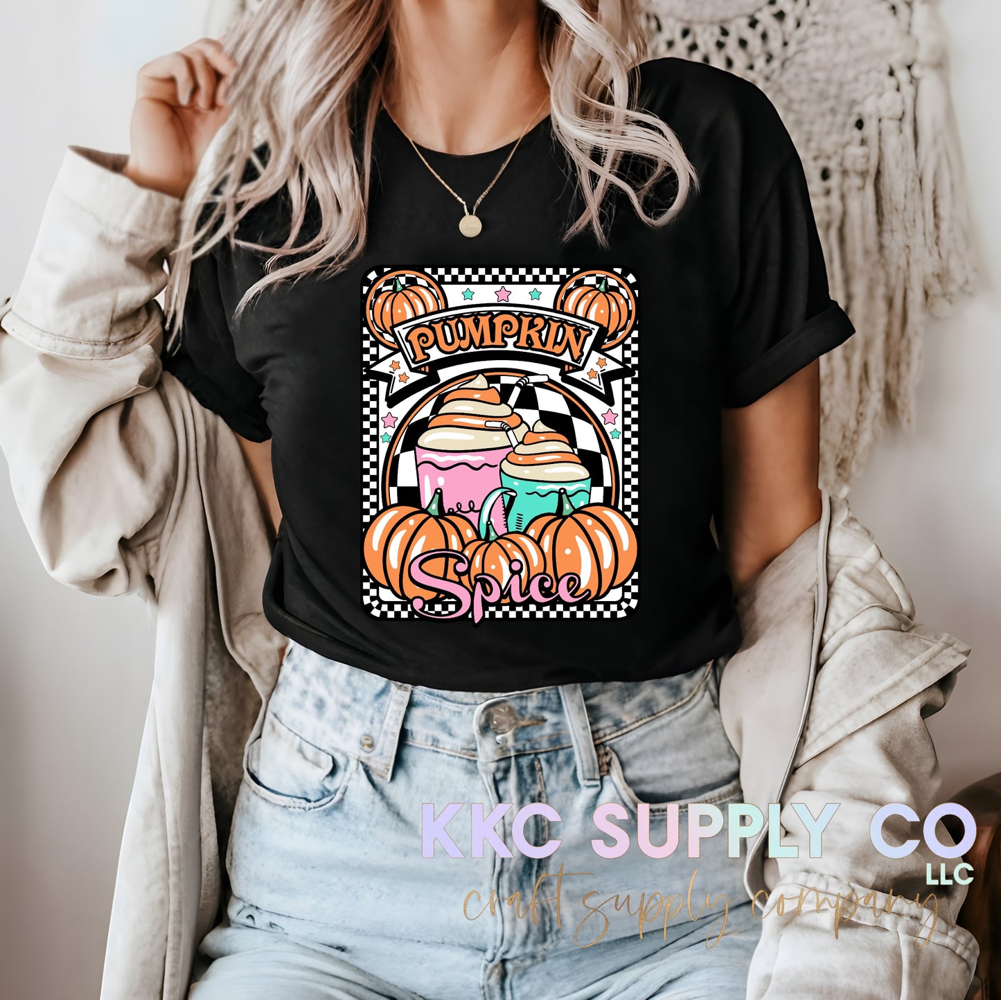 #160-Checker Pumpkin Spice T-Shirt Transfer