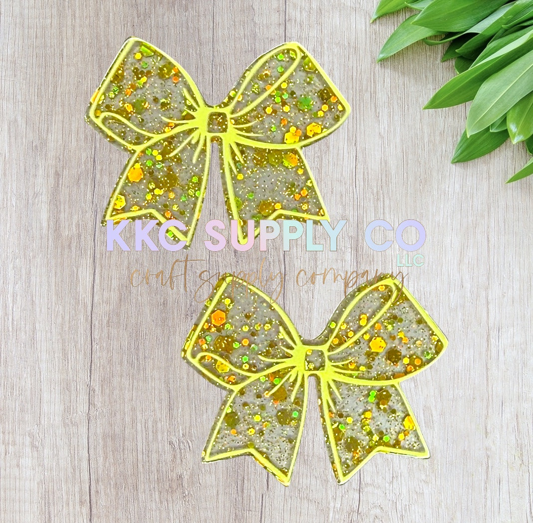 AT228-Yellow Glitter Bow-Acrylic Flatback