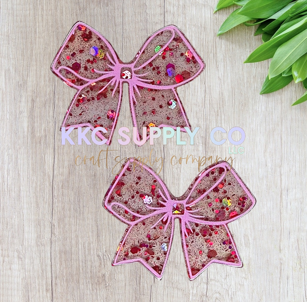 AT227-Pink Glitter Bow-Acrylic Flatback