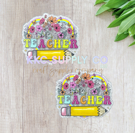 AT249-Floral Teacher Pencil-Acrylic Flatback