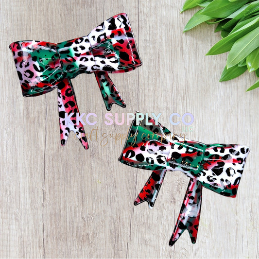 Christmas Marble Leopard Liquid Large Bow Silicone Focal Bead