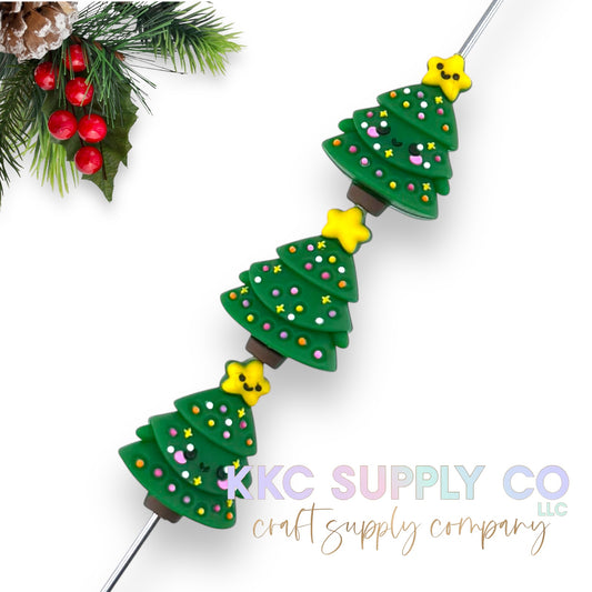 Happy Christmas Tree 3D Silicone Focal Bead