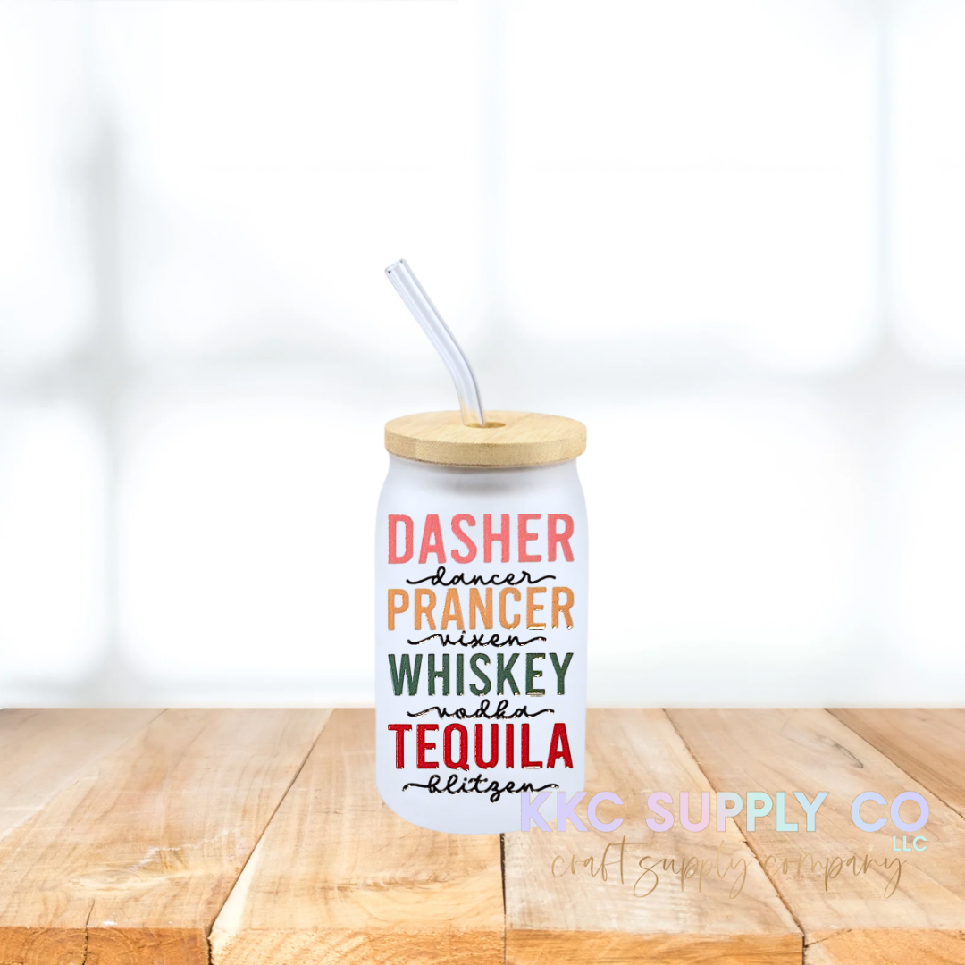 UVS04-Dasher Prancer Whisky Tequila UV DTF 2 inch Decal