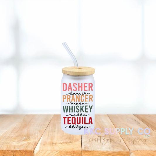 UVS04-Dasher Prancer Whisky Tequila UV DTF 2 inch Decal