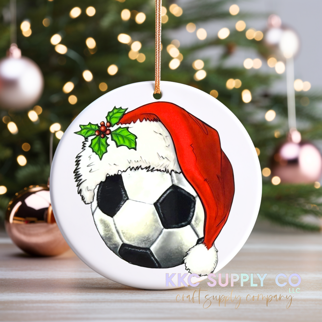 UVCO15-Christmas Hat Soccer Ball UV DTF Christmas Ornament Decal