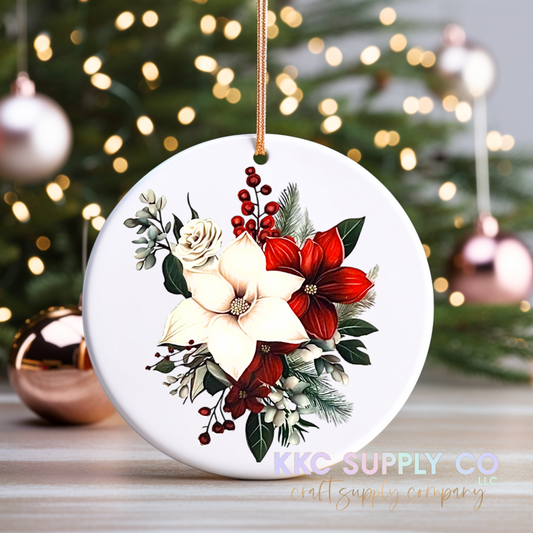 UVCO13-Poinsettia UV DTF Christmas Ornament Decal