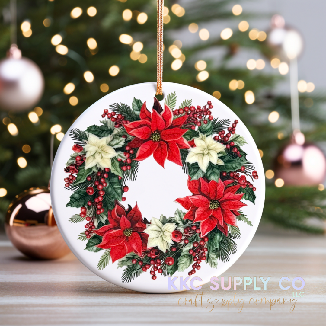 UVCO23-Pointsettia Wreath UV DTF Christmas Ornament Decal