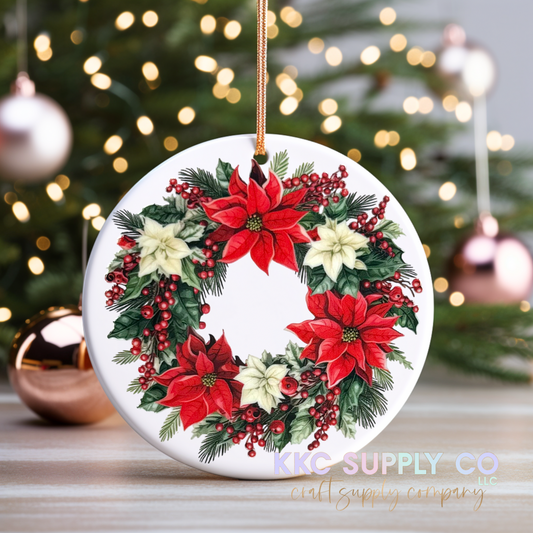 UVCO23-Pointsettia Wreath UV DTF Christmas Ornament Decal