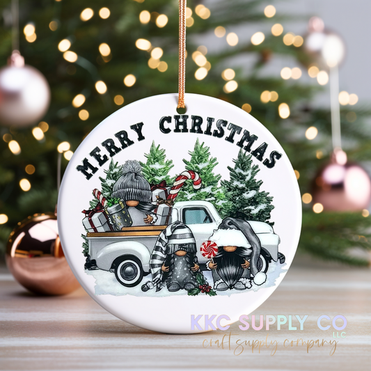 UVCO22-Merry Christmas Gnome Truck UV DTF Christmas Ornament Decal