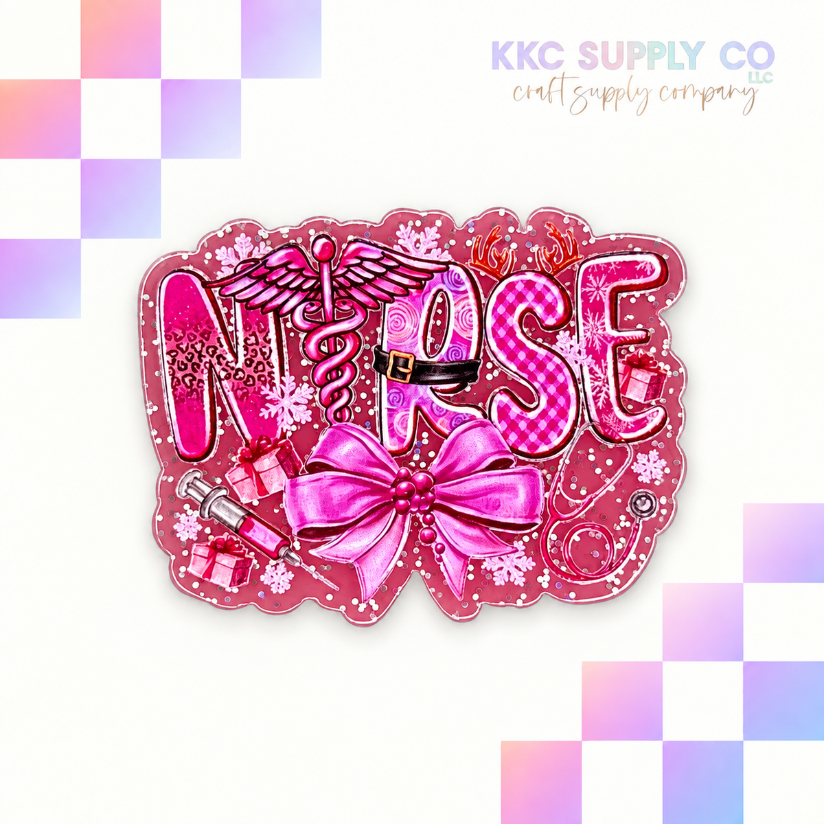 Pink Christmas Nurse acrylic flatback