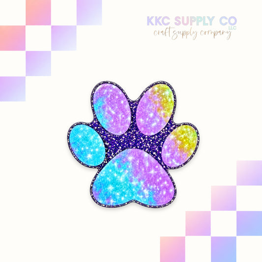 AT58-Tie Dye Paw Print-Acrylic Flatback on KKC Supply Co faded pastel checker background