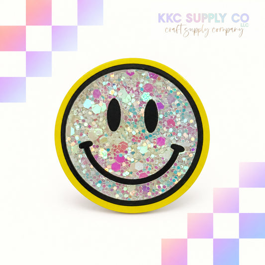 Yellow Happy Face Glitter Shaker acrylic flatback - KKC Supply Co