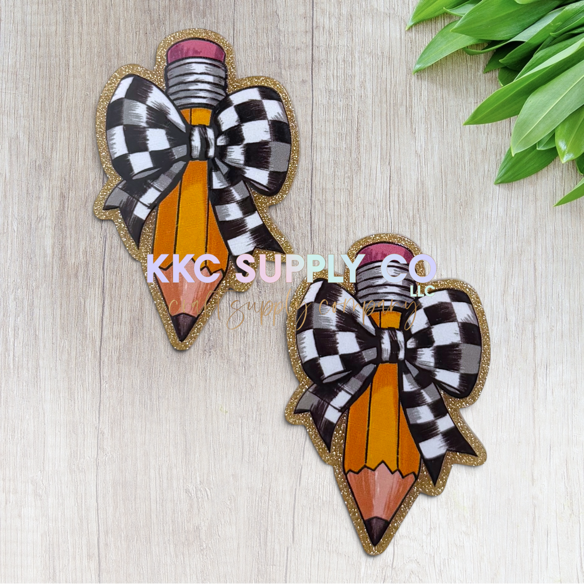 Checkered bow pencil acrylic flatback