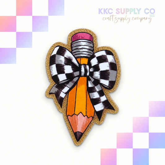 Checkered bow pencil acrylic flatback