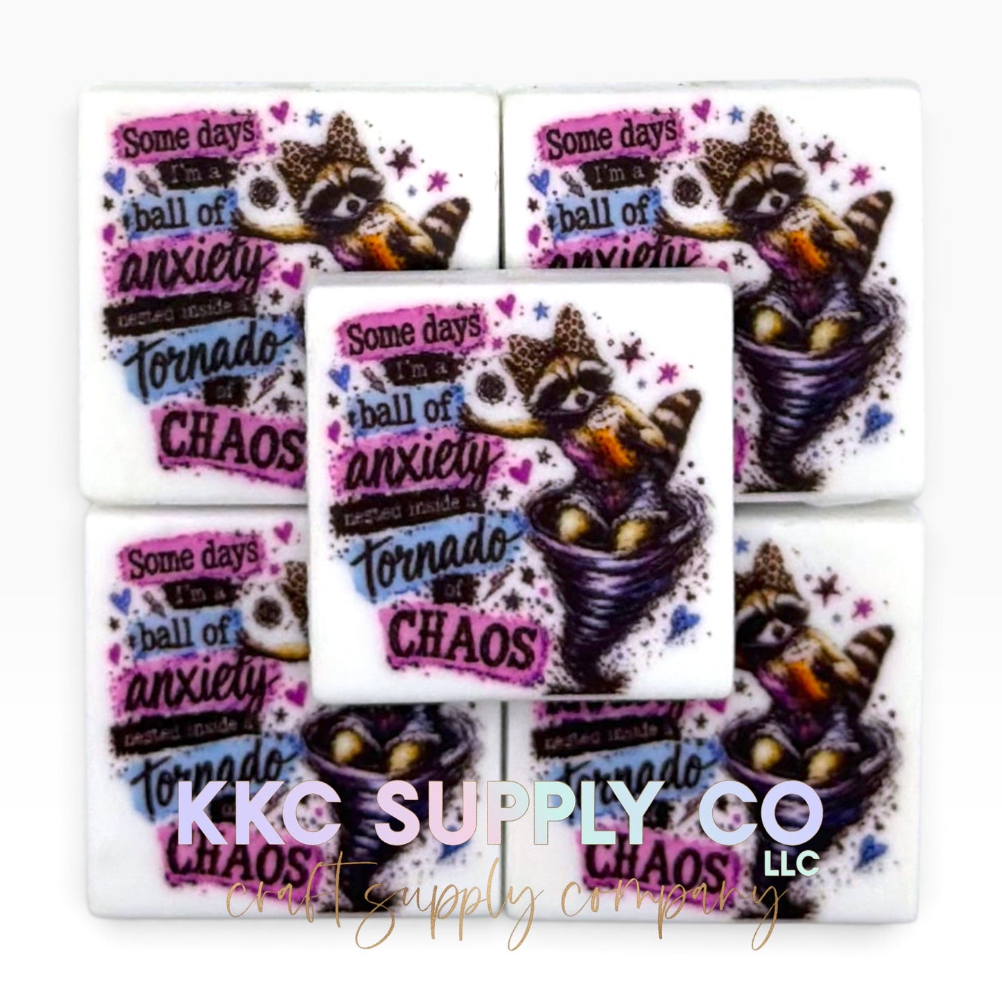 Ball of anxiety tornado of chaos square printed silicone focal bead