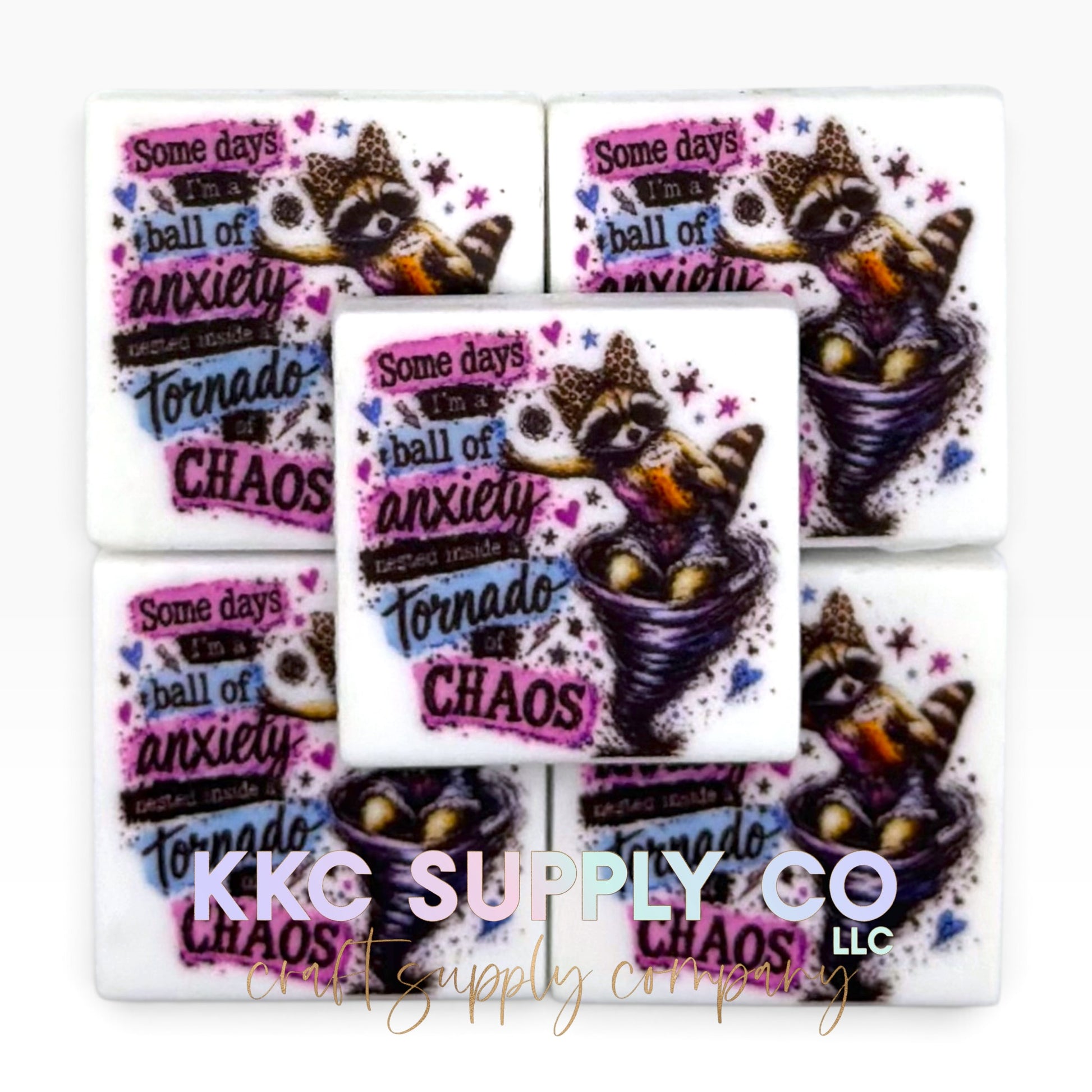 Ball of anxiety tornado of chaos square printed silicone focal bead