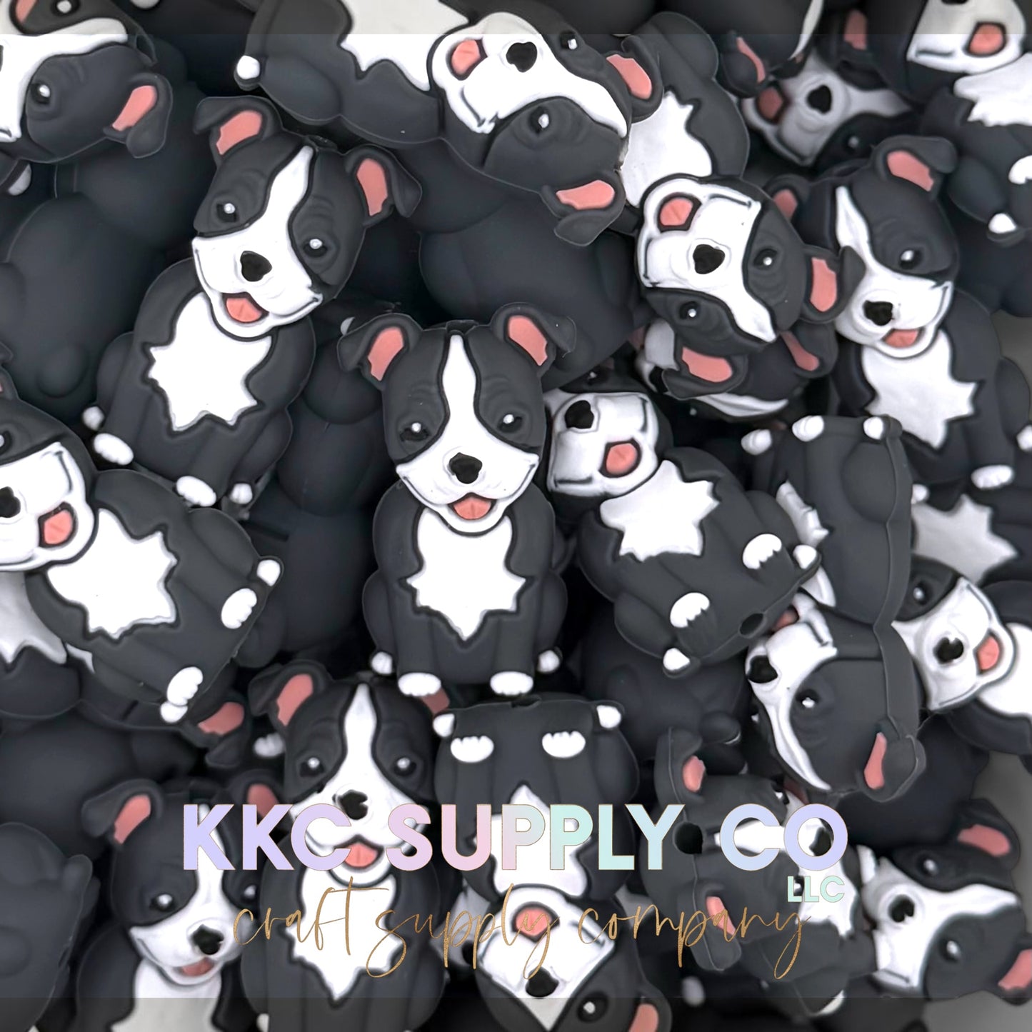 Black and white dog 3D silicone focal beads
