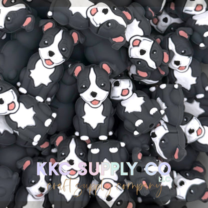 Black and white dog 3D silicone focal beads