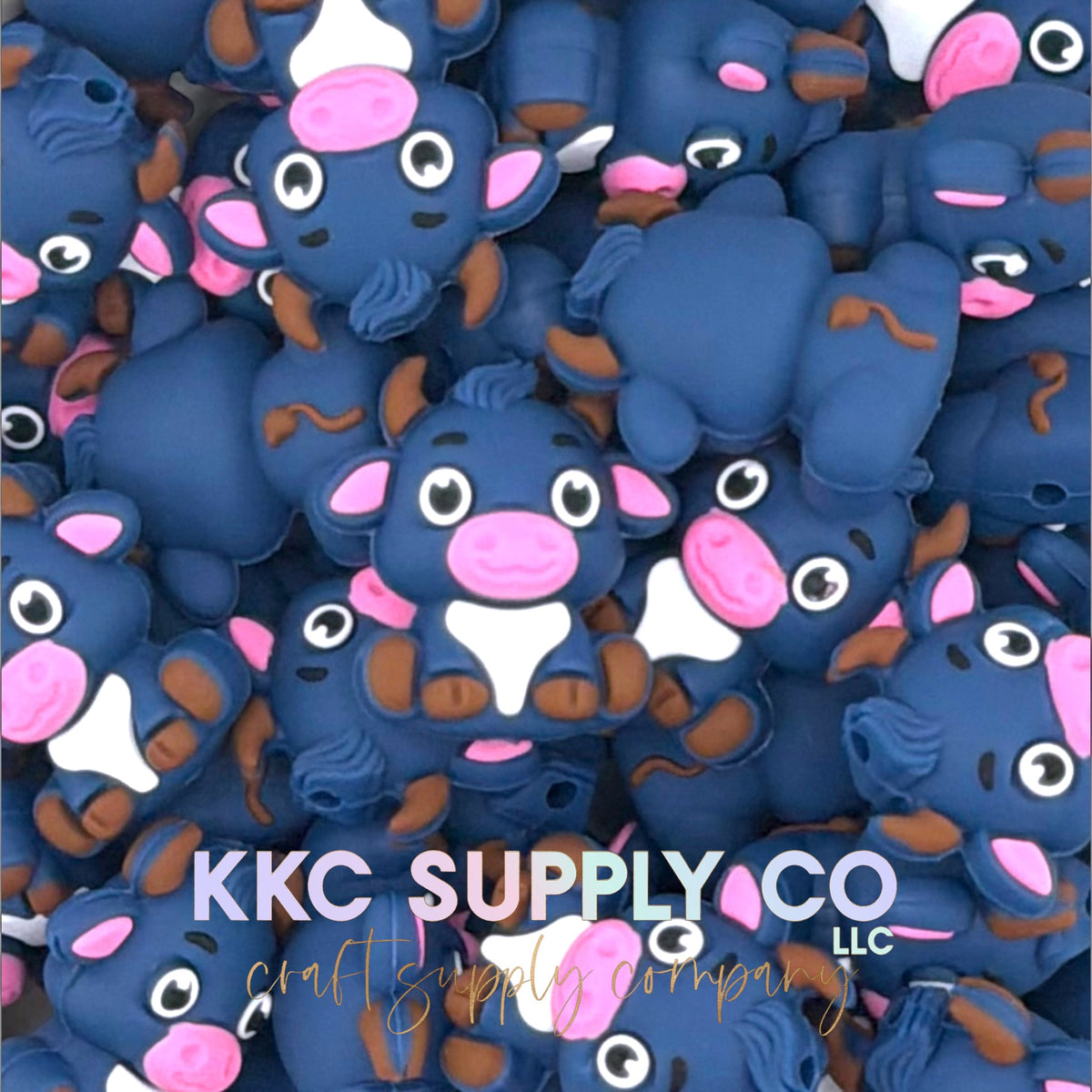 Blue cow 3D silicone focal beads